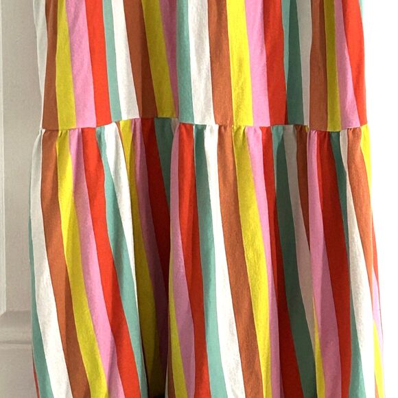J.Crew Maxi Dress in Rainbow Stripe Size Large Sleeveless Long Tiered Colorful - Picture 3 of 10